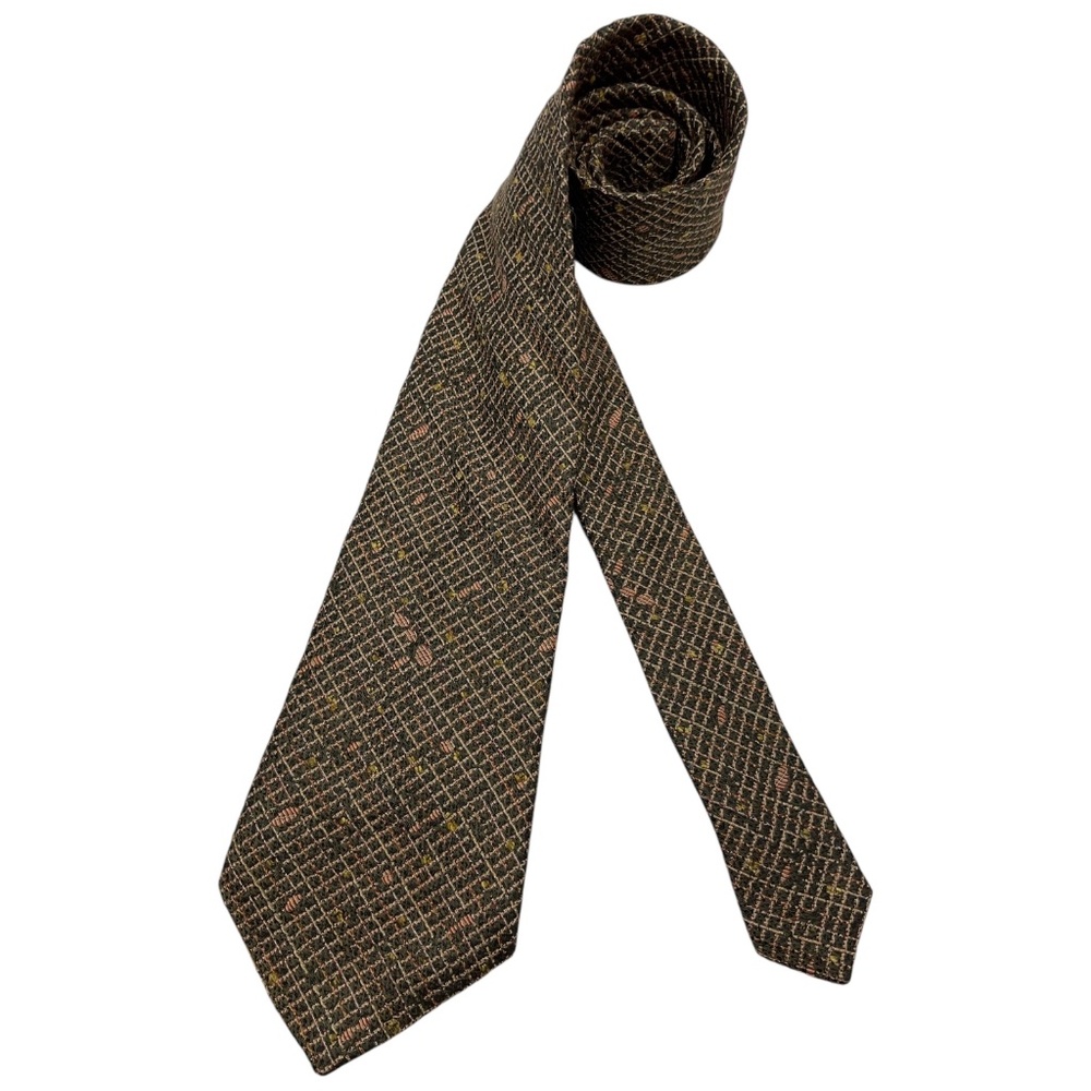 CERRUTI Green/Red Tartan Polka Dot Silk LUXURY Tie FRANCE